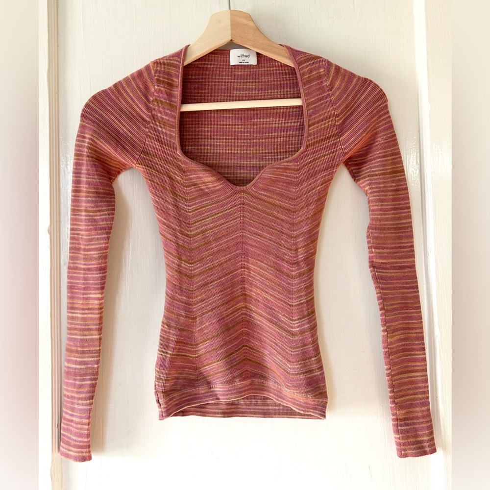 Aritzia Wilfred Tuscany Sweetheart Sweater Space Dye Rhodon Pink Rose XS